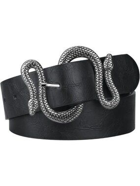⚡Black Buckl Snake Belt for Women Faux Leather Fashion Belt for Jeans and Dresse